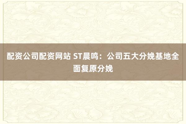 配资公司配资网站 ST晨鸣：公司五大分娩基地全面复原分娩