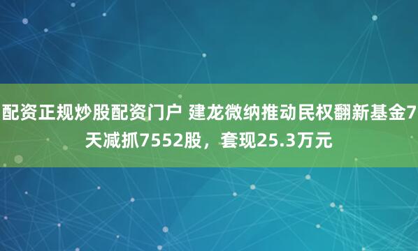 配资正规炒股配资门户 建龙微纳推动民权翻新基金7天减抓7552股，套现25.3万元