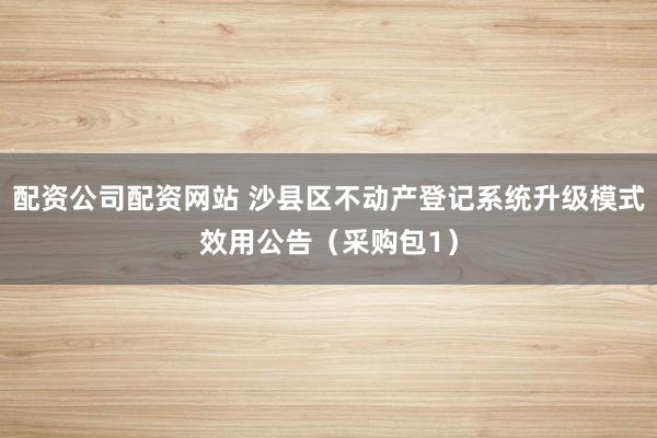 配资公司配资网站 沙县区不动产登记系统升级模式效用公告（采购包1）